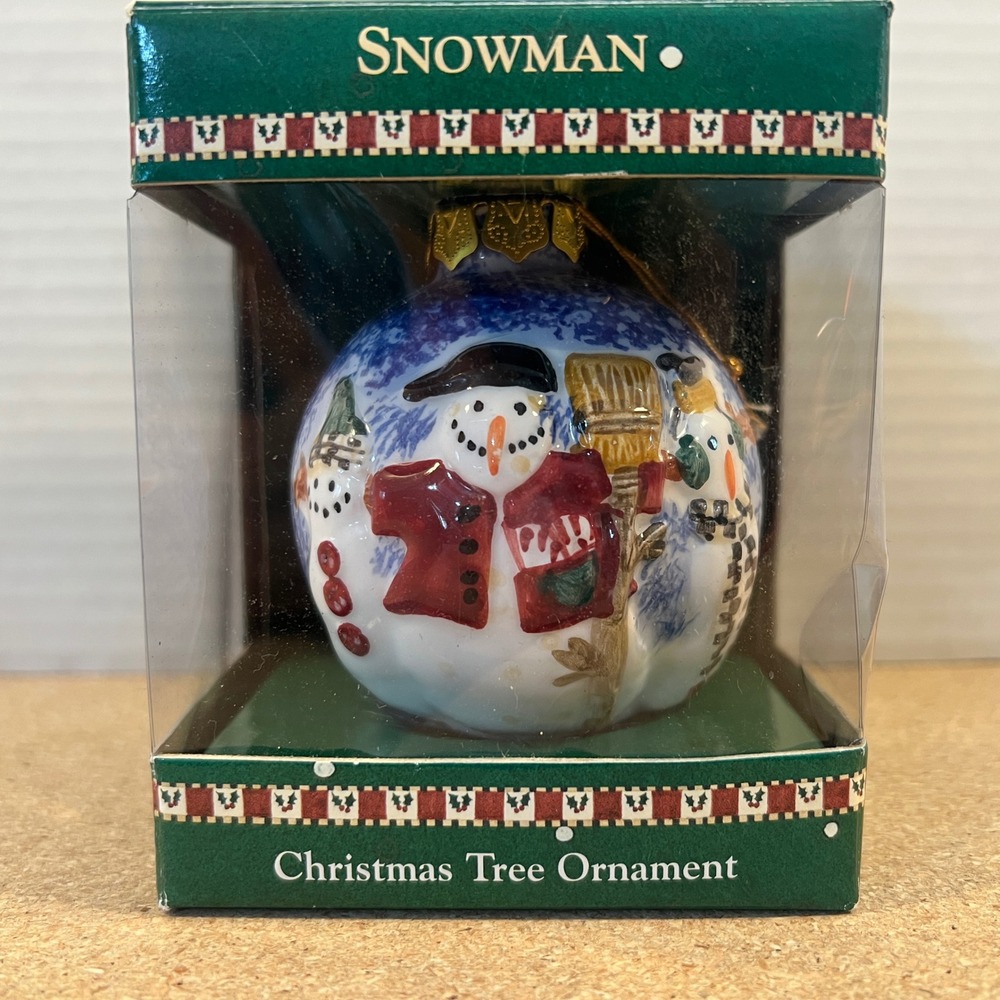 Debbie Mumm Snowman Christmas Tree Ornament Blue White Red Festive Holiday Decor